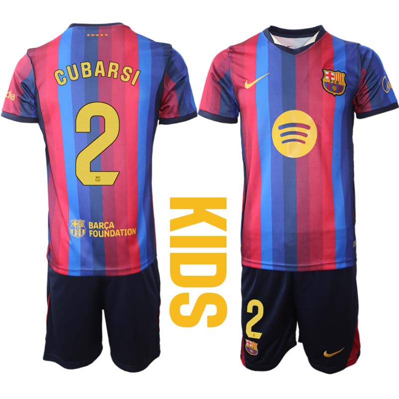 FC Barcelona Fotbollskläder 2026/27 Pau Cubarsí 2 Barn Hemmatröja Set