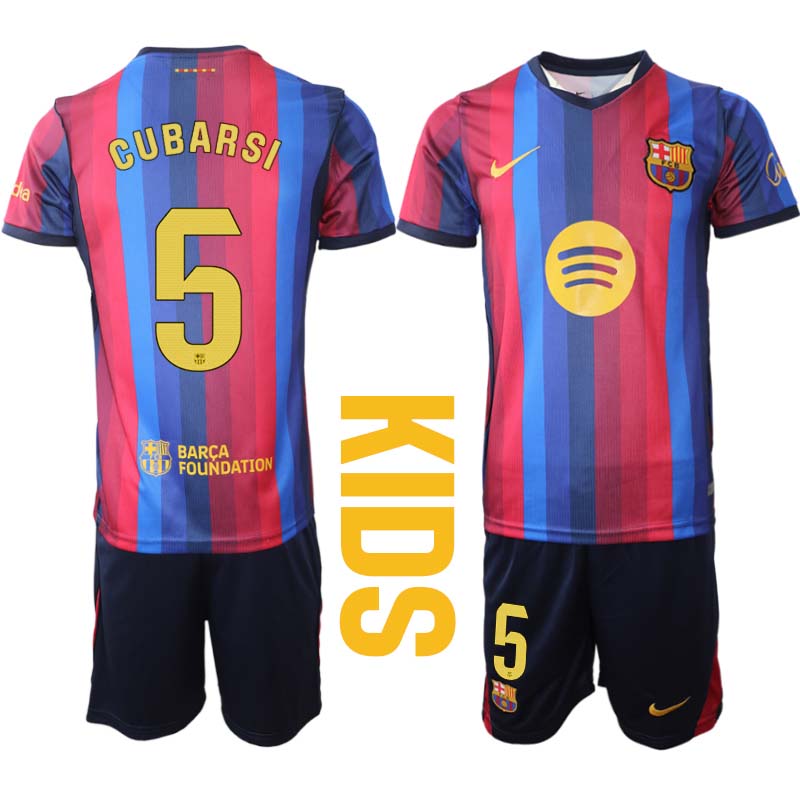 FC Barcelona Fotbollskläder 2026/27 Pau Cubarsí 5 Barn Hemmatröja Set