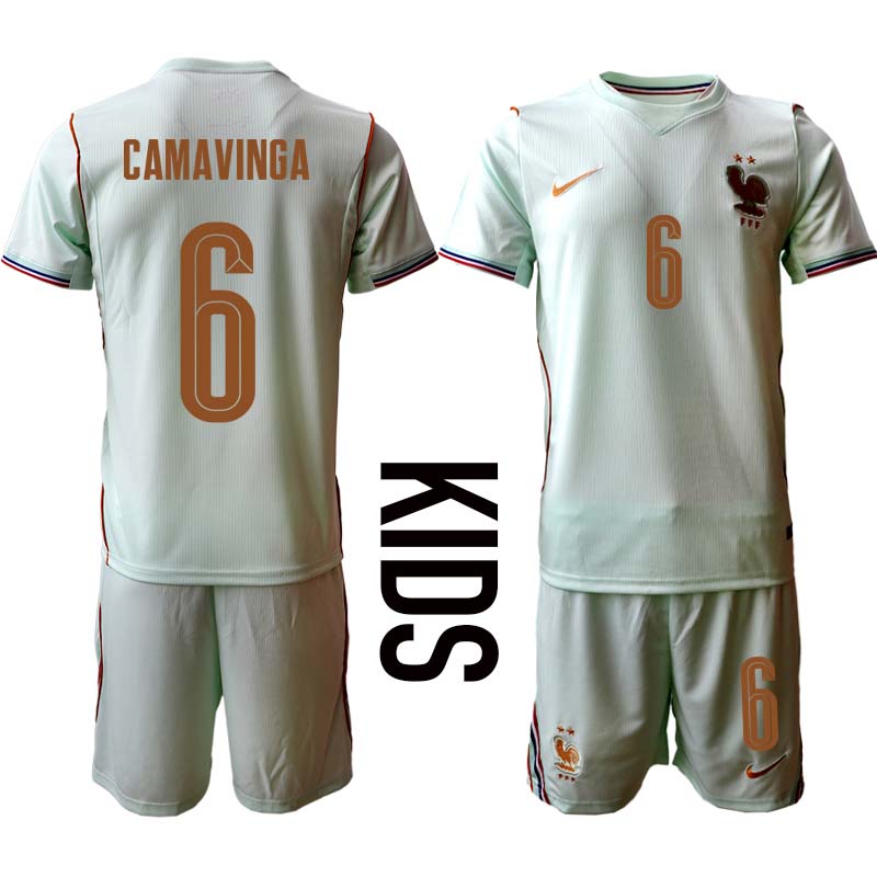 Frankrike Bortatröja VM 2026 Eduardo Camavinga 6 Fotbollskit Barn