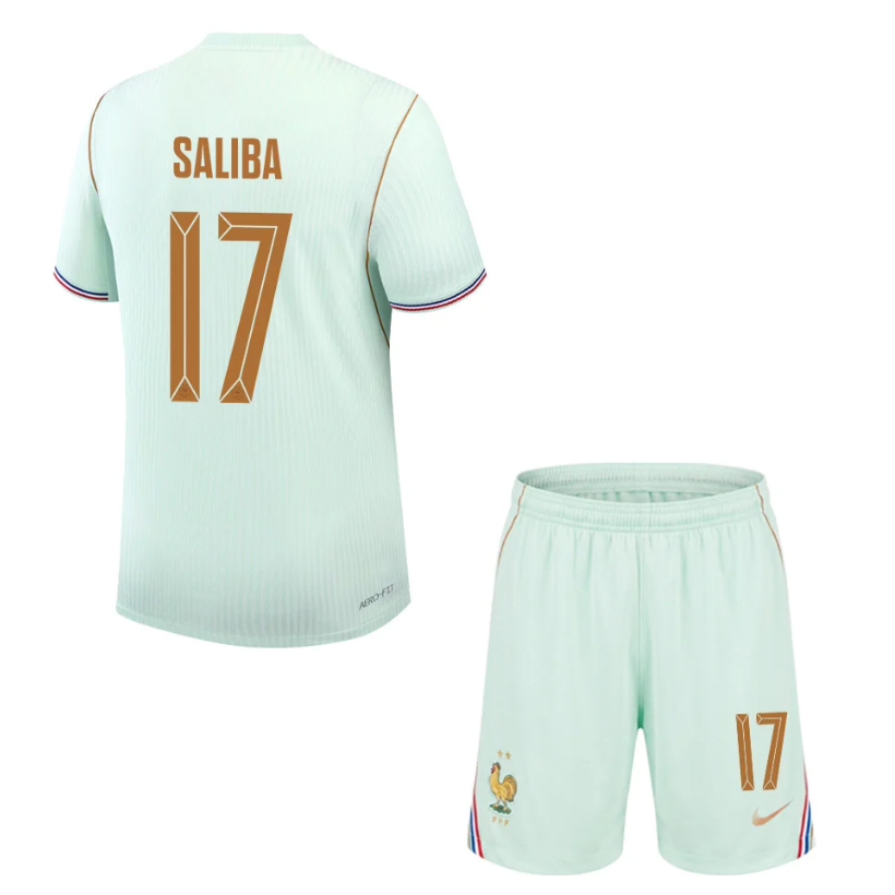 Frankrike Fotbollströja VM 2026 Bortaströja Barn William Saliba 17 Fotbollsset