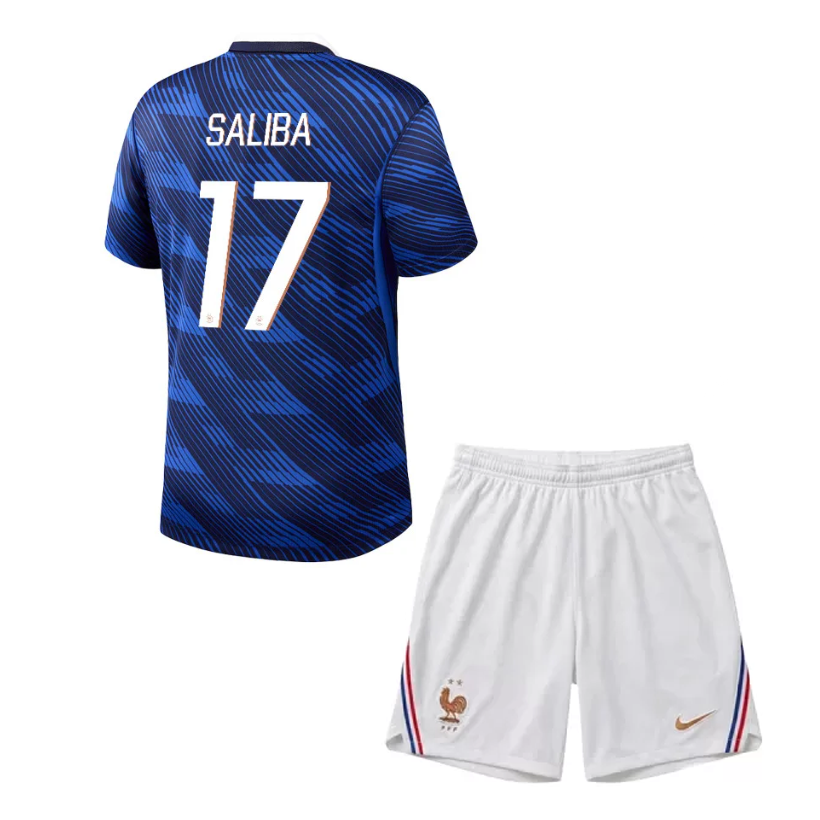 Frankrike Fotbollströja VM 2026 Hemmaströja Barn William Saliba 17 Fotbollsset