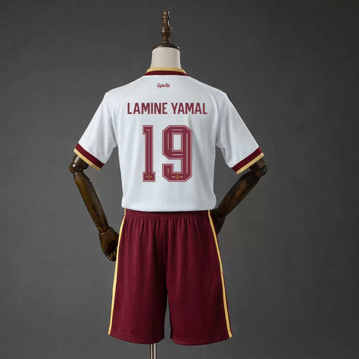 Spanien Landslagtröja VM 2026 Lamine Yamal 19 Borta Barn Fotbollskit-1