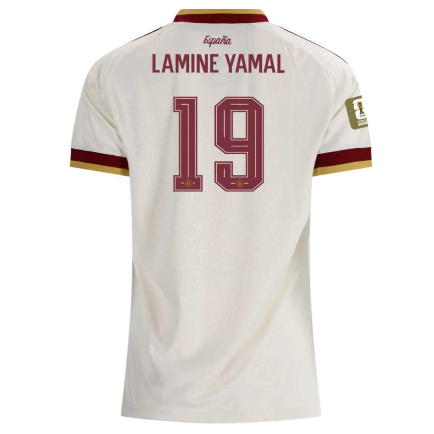 Spanien Bortaställ VM 2026 Lamine Yamal 19 Dam matchtröja med VM-Patch