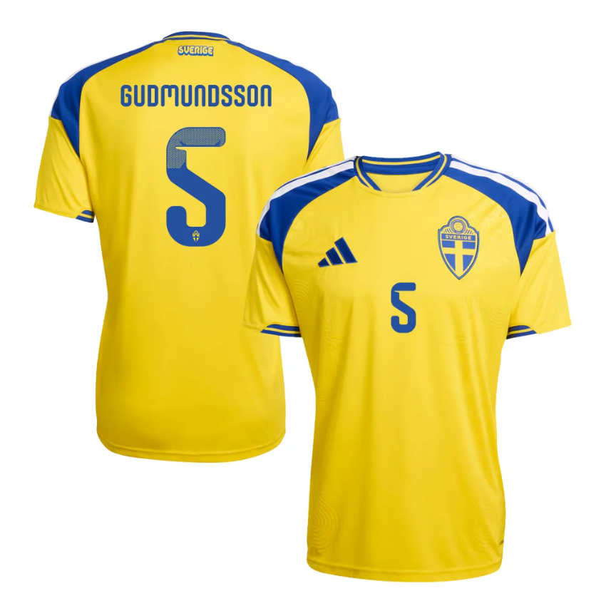 Sverige Matchtröja VM 2026 Hemmatröja Gabriel Gudmundsson 5 Herr Kortärmad-2