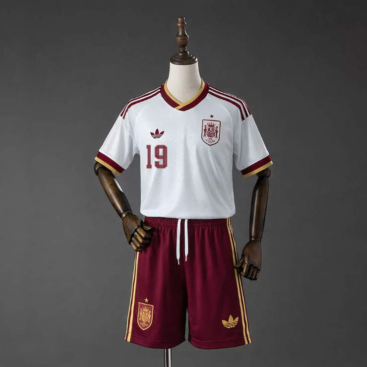 Spanien Bortaställ VM 2026 Barn Lamine Yamal 19 Matchtröja med Shorts