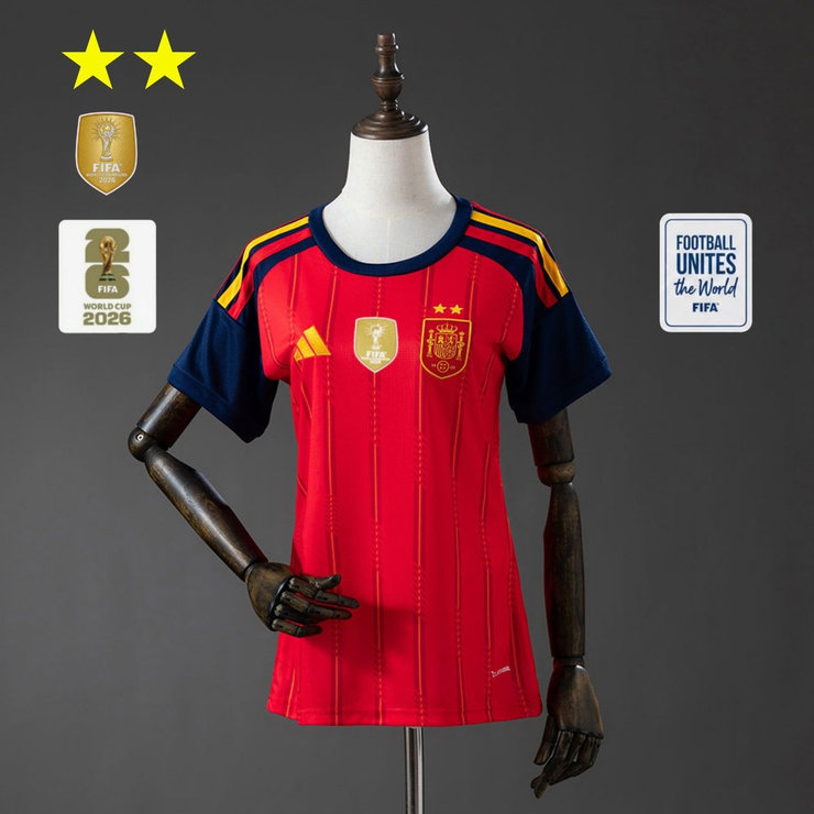 Spanien VM 2026 Hemmaställ Dam matchtröja Mästarutgåva Två Stjärnor med VM 2026 Ärmemblem