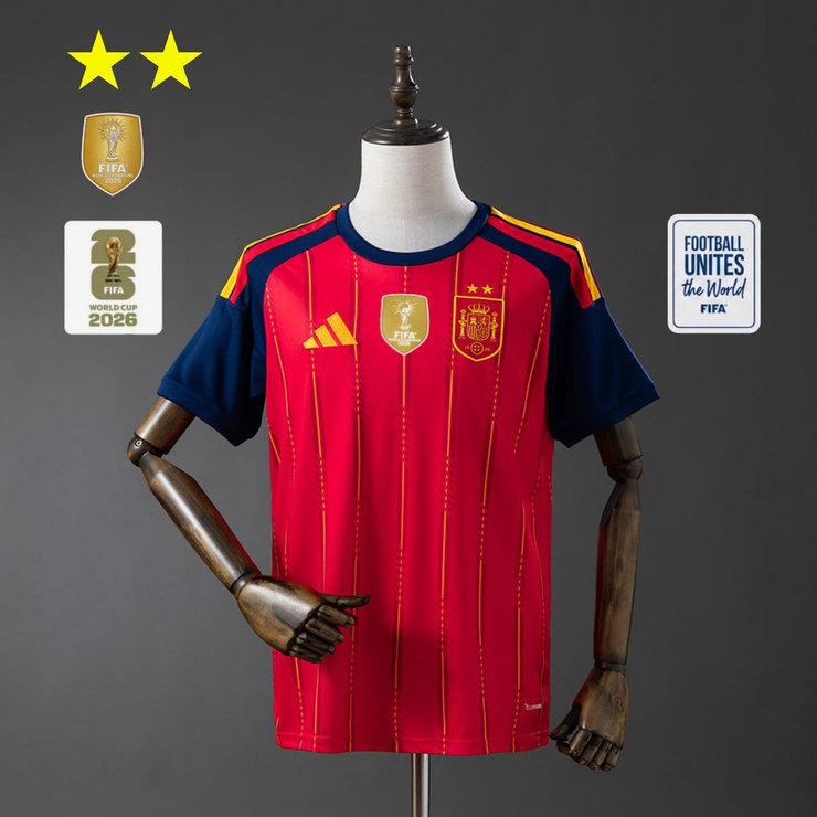Spanien VM 2026 Hemmaställ Herr Matchtröja Mästarutgåva Två Stjärnor med VM 2026 Ärmemblem