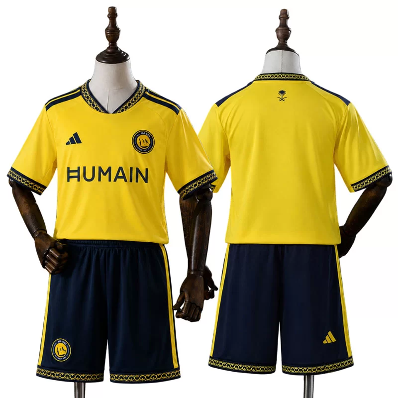 Al-Nassr FC 2026/27 Hemmaställ Barn Gul med Sponsortryck och Shorts
