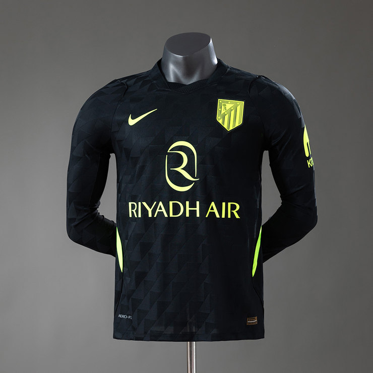 Atlético Madrid 2026/27 Bortaställ Herr Spelarversion Långärmad Svart och Neongrön Matchtröja
